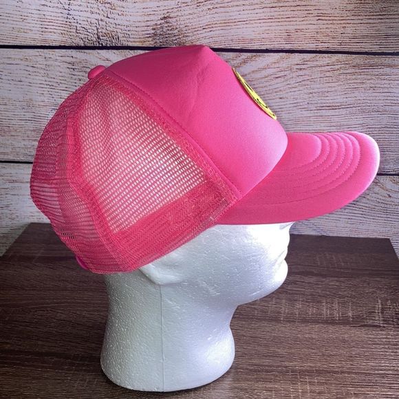 Unisex Adjustable Hot Pink Happy Face Trucker Hat by Cobra Hats - Picture 2 of 9